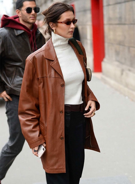 Bella Hadid Leather Trench Coat