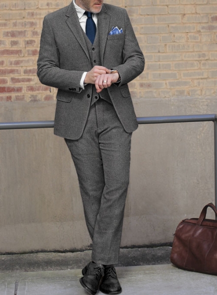 Vintage Herringbone Gray Tweed Suit