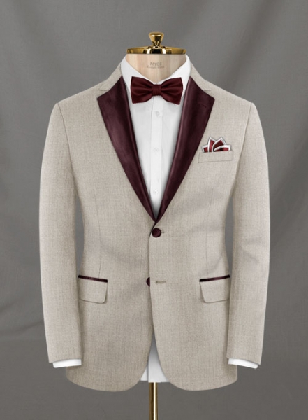 Napolean Stretch Pale Brown Wool Tuxedo Suit