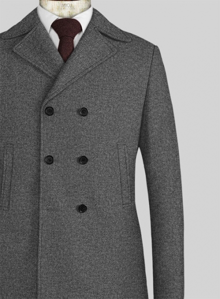 Vintage Plain Dark Gray Tweed Pea Coat