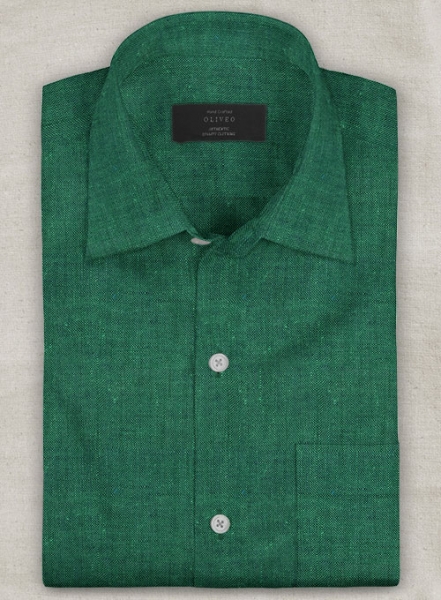 European Green Linen Shirt - Half Sleeves