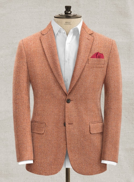 Italian Wide Herringbone Sea Orange Tweed Suit