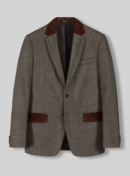 Vintage Dark Brown Herringbone Tweed Suit - Leather Trims