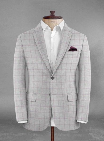 Stretch Windowpane Light Gray Wool Suit