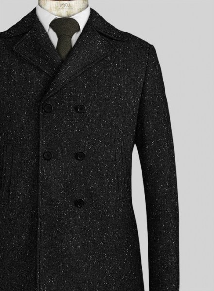 Black Flecks Donegal Tweed Pea Coat