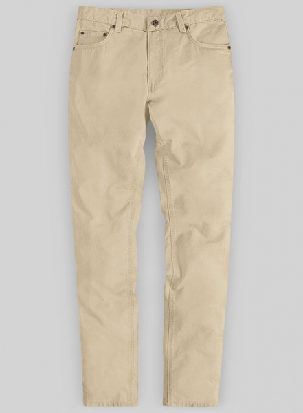 Beige Feather Cotton Canvas Stretch Jeans