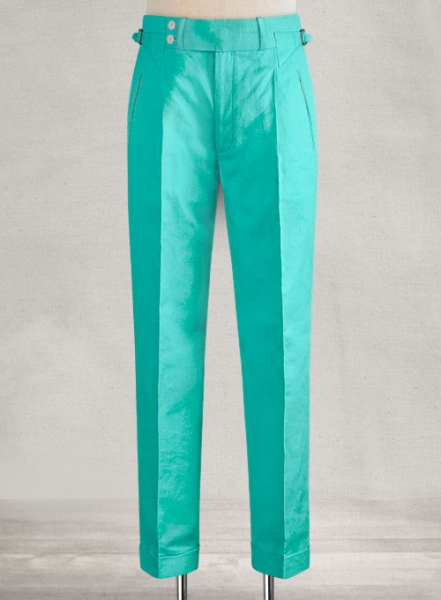 Safari Teal Blue Heritage Cotton Linen Trousers