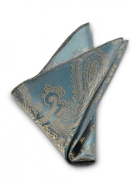 Paisley Pocket Square - Pine Blue