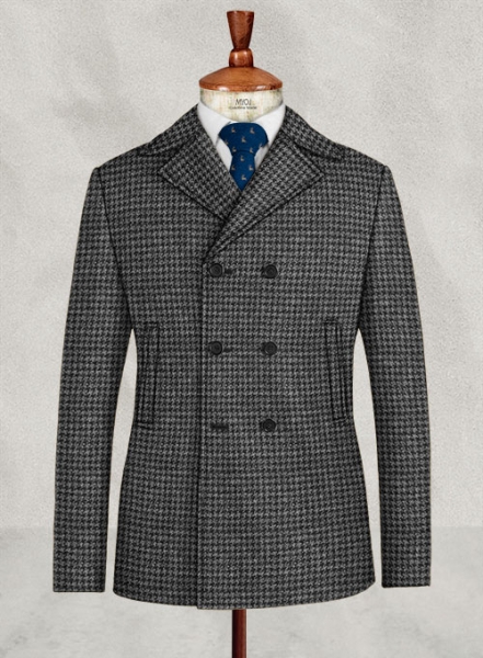 Harris Tweed Houndstooth Gray Pea Coat