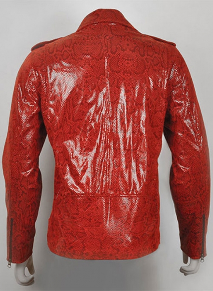 Shiny Red Python Leather Biker Jacket # 2