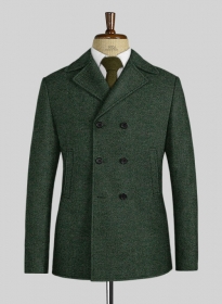 Bottle Green Herringbone Tweed Pea Coat