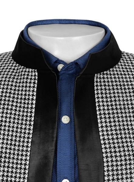 Vintage Houndstooth Tweed Nehru Tuxedo Jacket