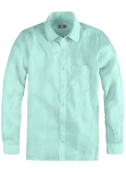 Pure Mint Green Linen Shirt - Full Sleeves