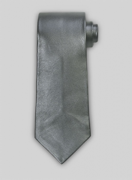 Metallic Lurex Gray Leather Tie