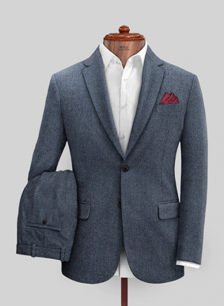 Vintage Herringbone Blue Tweed Suit