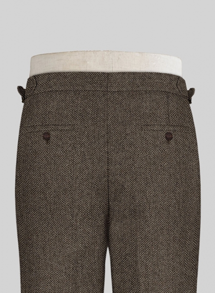 Vintage Dark Brown Herringbone Highland Tweed Trousers