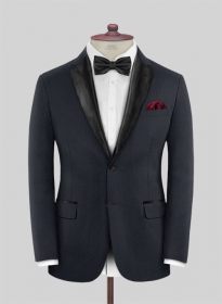 Blue Merino Wool Tuxedo Jacket