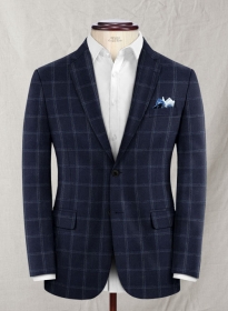 Reda Blue Checks Wool Jacket