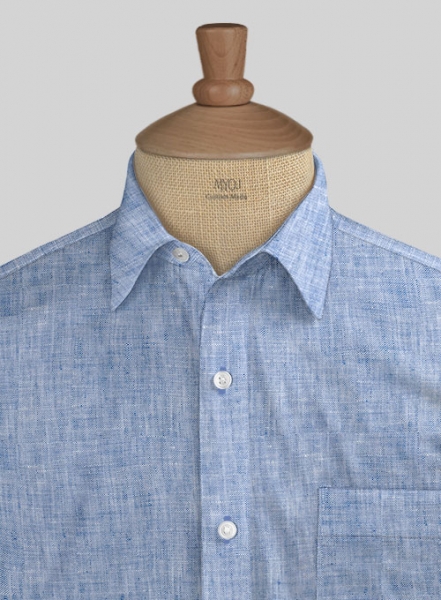 European Smalt Blue Linen Shirt - Half Sleeves