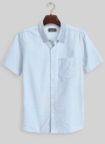 Sky Blue Herringbone Cotton Shirt - Half Sleeves