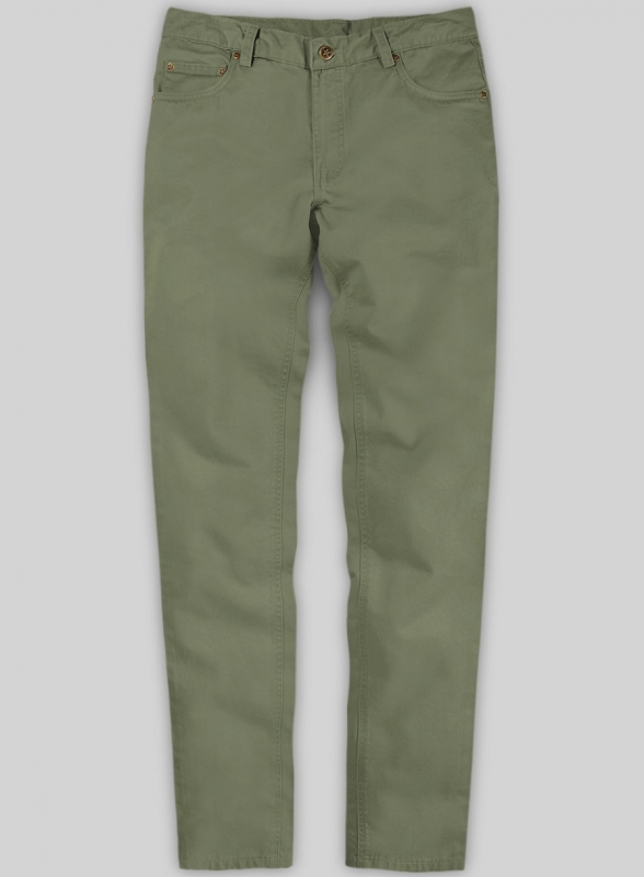 Green Feather Cotton Canvas Stretch Jeans