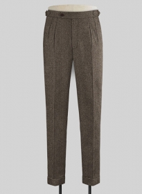 Vintage Dark Brown Herringbone Highland Tweed Trousers