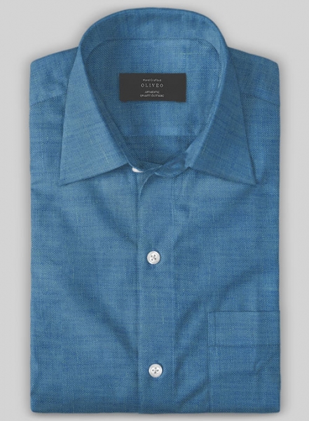 European Phthalo Blue Linen Shirt - Half Sleeves