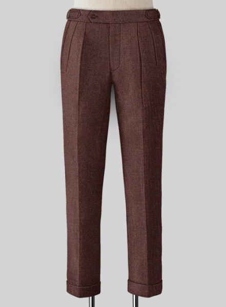 Royal Wine Herringbone Highland Tweed Trousers