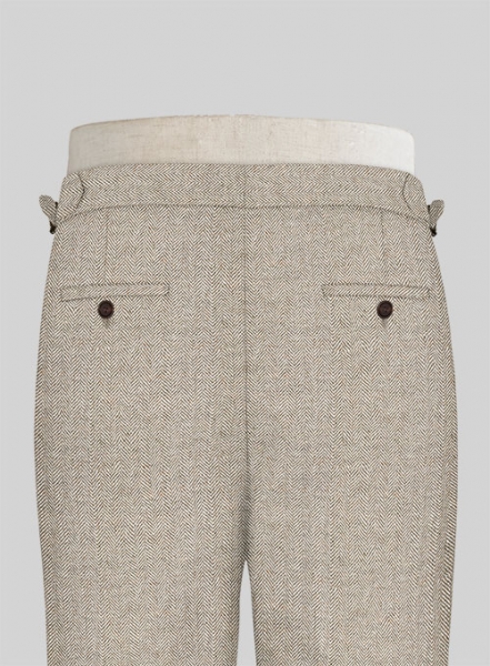 Vintage Herringbone Light Beige Highland Tweed Trousers