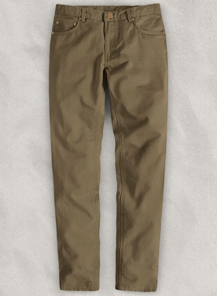 Dark Beige Feather Cotton Canvas Stretch Jeans