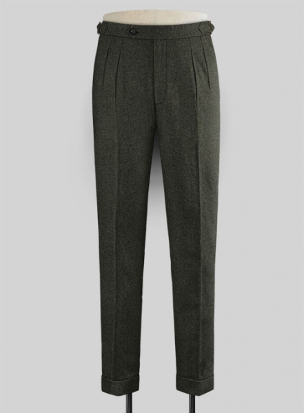 Vintage Flat Green Herringbone Highland Tweed Trousers