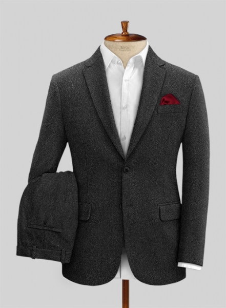 Charcoal Herringbone Tweed Suit