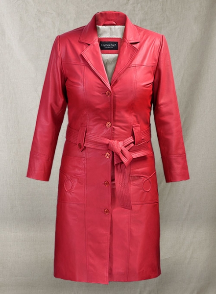 Soft Raspberry Red Rita Ora Leather Long #2