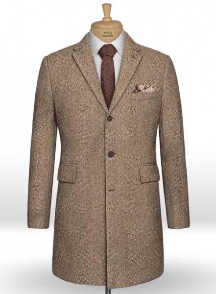 Irish Brown Herringbone Tweed Overcoat