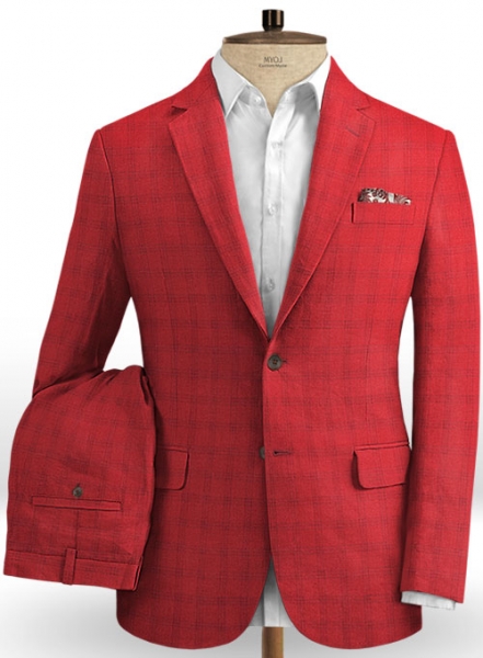 Italian Coral Red Linen Suit