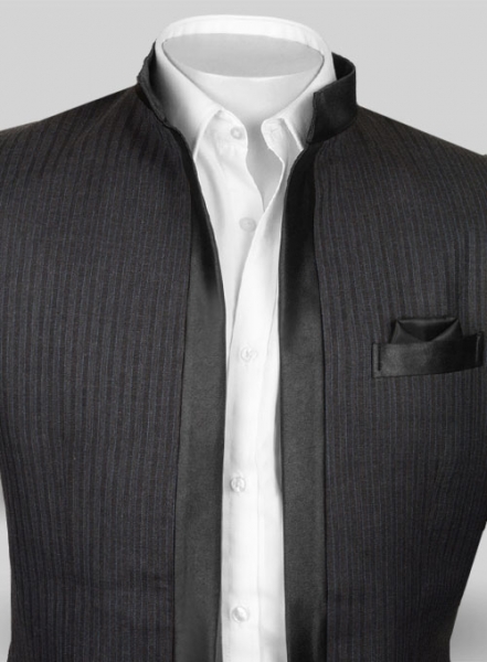 Trossi Charcoal Pure Wool Nehru Tuxedo Jacket