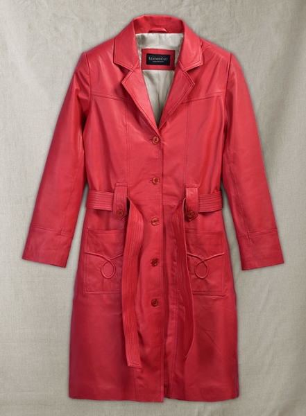 Soft Raspberry Red Rita Ora Leather Long #2