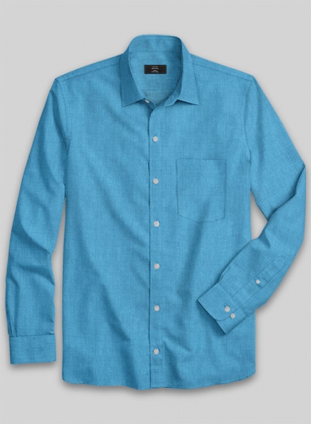 European Blue Linen Shirt - Full Sleeves