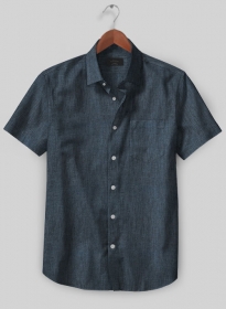 European Whale Blue Linen Shirt - Half Sleeves