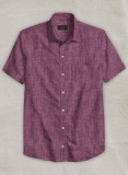 European Orchid Purple Linen Shirt - Half Sleeves