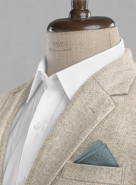 Vintage Herringbone Light Beige Tweed Jacket