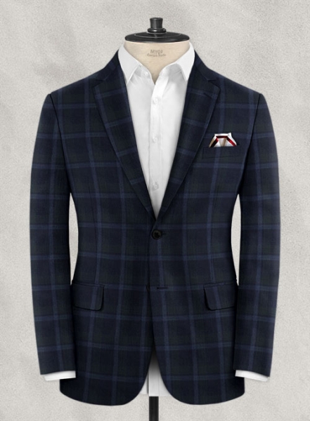 Reda Dark Blue Checks Wool Jacket