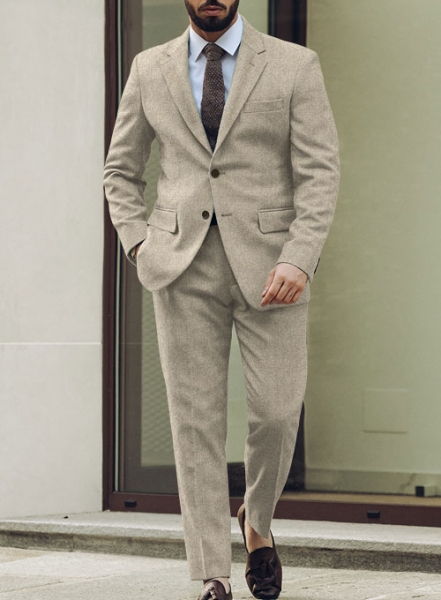 Vintage Herringbone Light Beige Tweed Suit