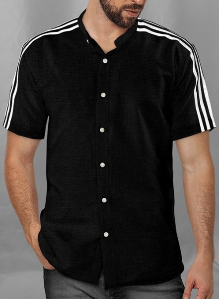 Stripy Black and White Linen Shirt - Half Sleeves