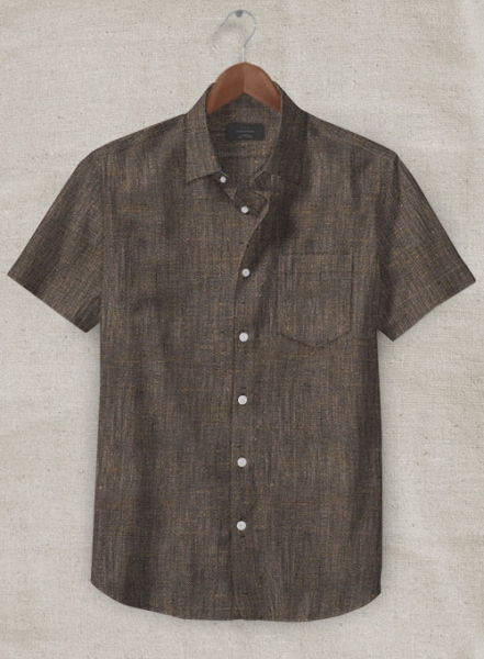 European Dark Brown Linen Shirt - Half Sleeves