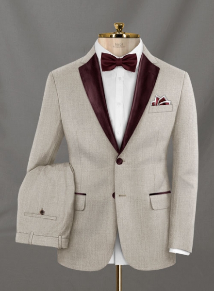 Napolean Stretch Pale Brown Wool Tuxedo Suit