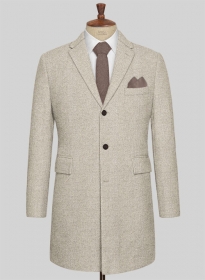 Vintage Herringbone Light Beige Tweed Overcoat