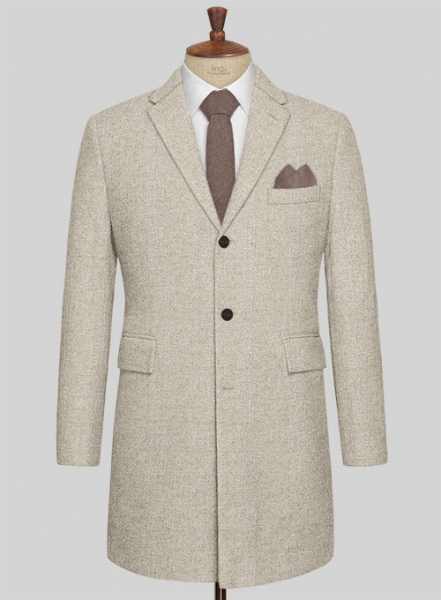 Vintage Herringbone Light Beige Tweed Overcoat