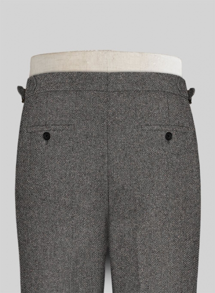 Gray Herringbone Flecks Donegal Highland Tweed Trousers