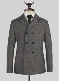 Gray Herringbone Flecks Donegal Tweed Pea Coat